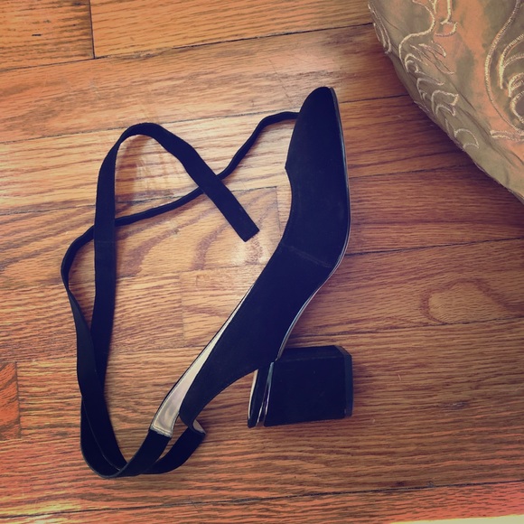 Black Suede Heels with Wrap-Around Ties - Picture 1 of 5